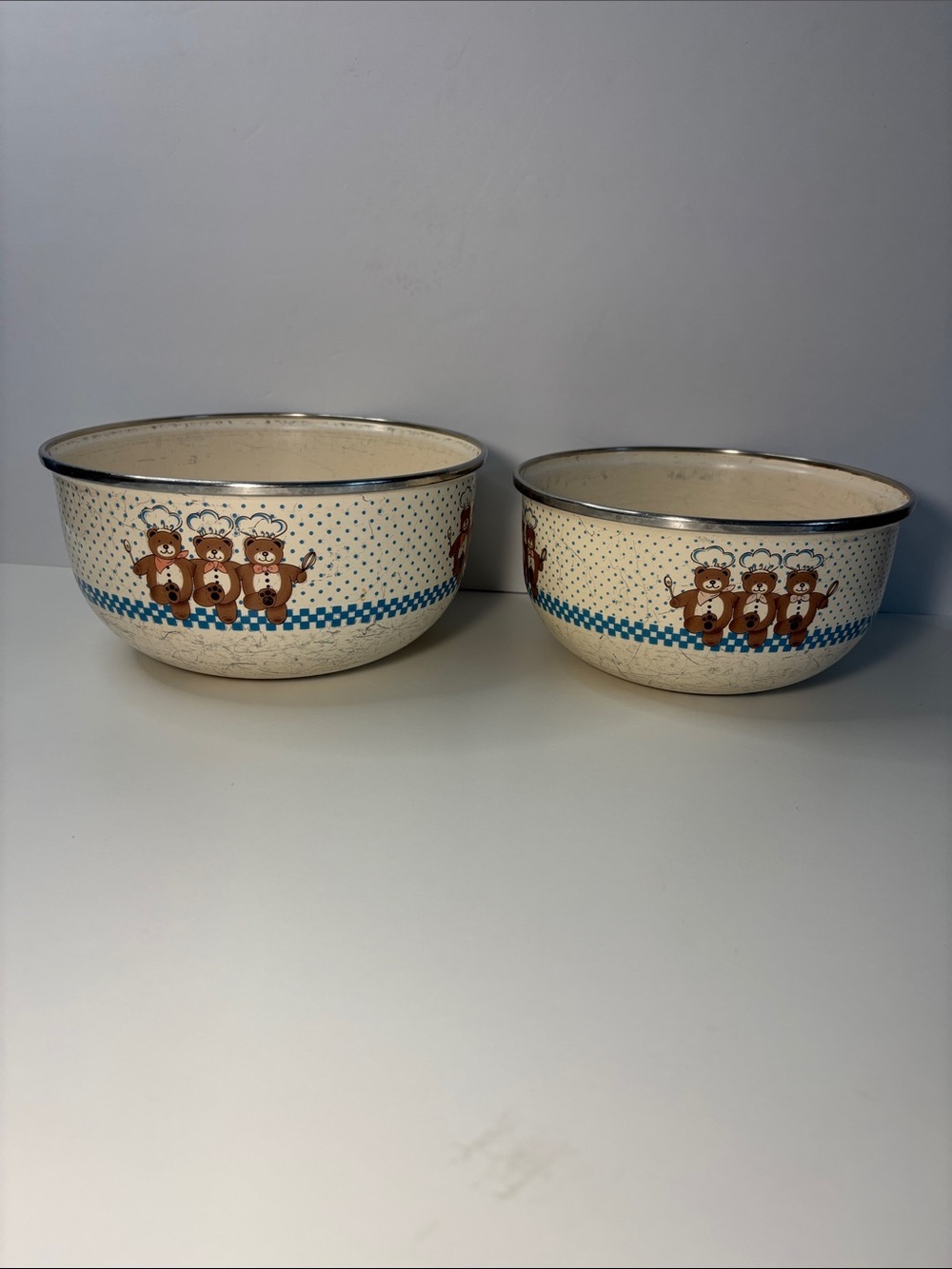 Vintage Cream Teddy Bear Pattern Mixing Bowls - Set of 2 -GB1sku